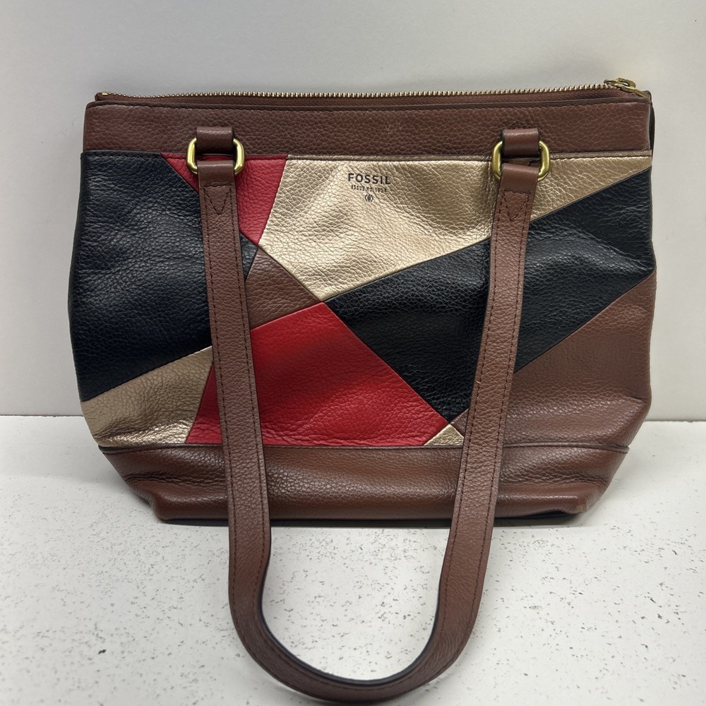 Fossil Issue 1954 Leather Patchwork Colorblock Shoulder Bag Purse